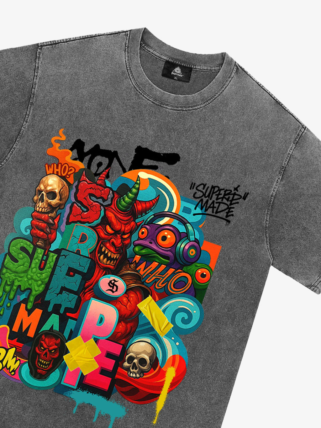 Trendy Multicolor Graffiti Skull Graphic T-Shirt