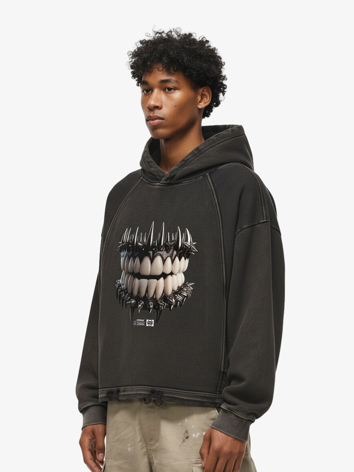 Dark Monster Teeth Graphic Cropped Hoodie