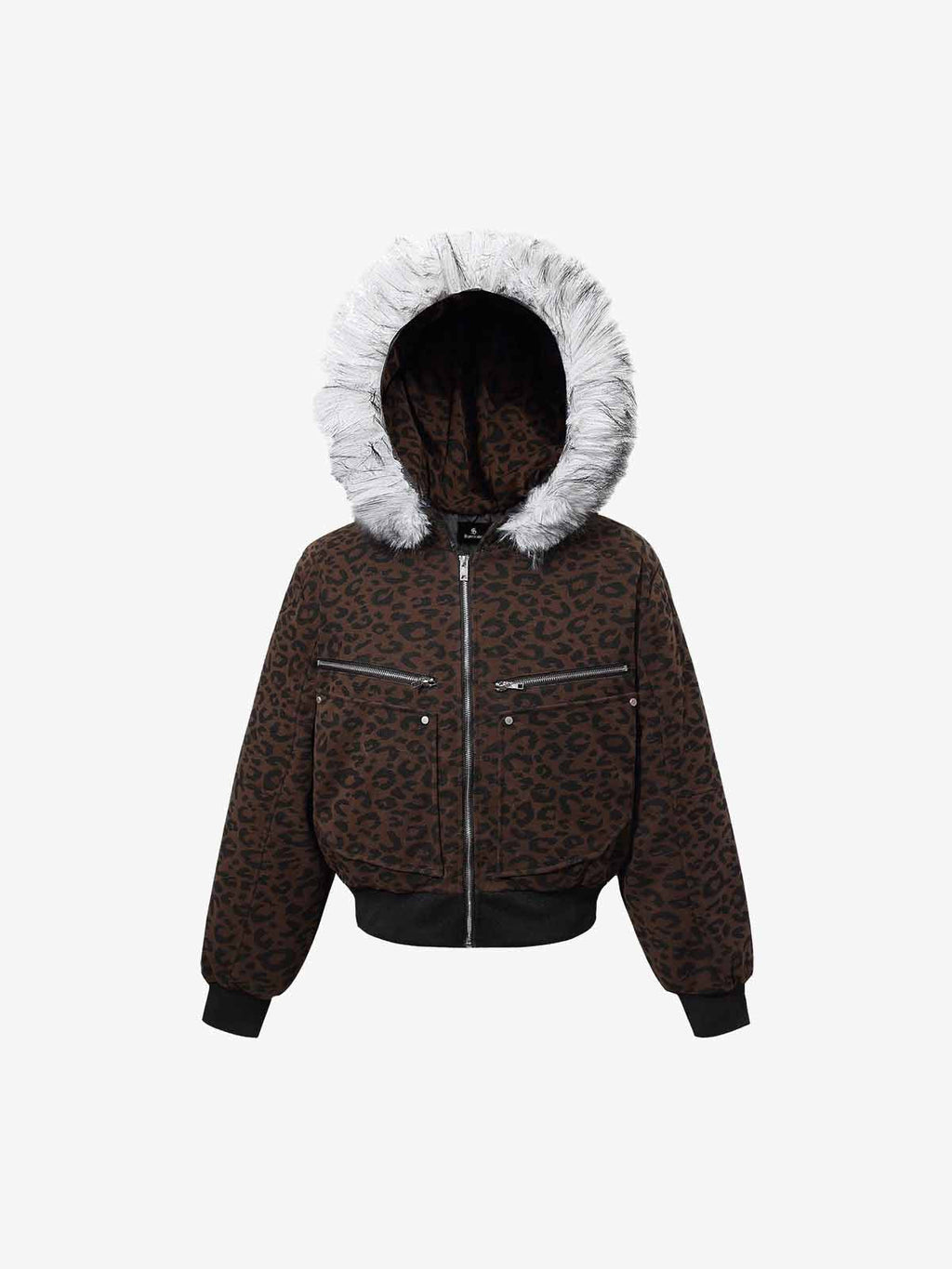 Retro Faux Fur Trimmed Hood Leopard Print Bomber Jacket