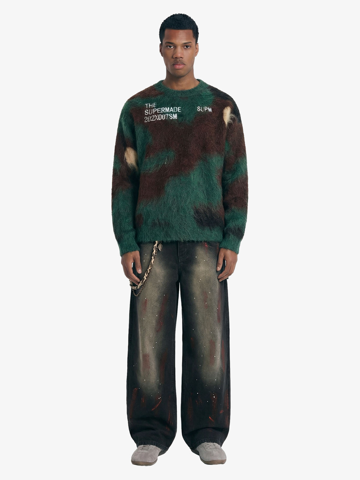 Vintage Inkjet Dirty Dye Washed Scimitar Distressed Jeans