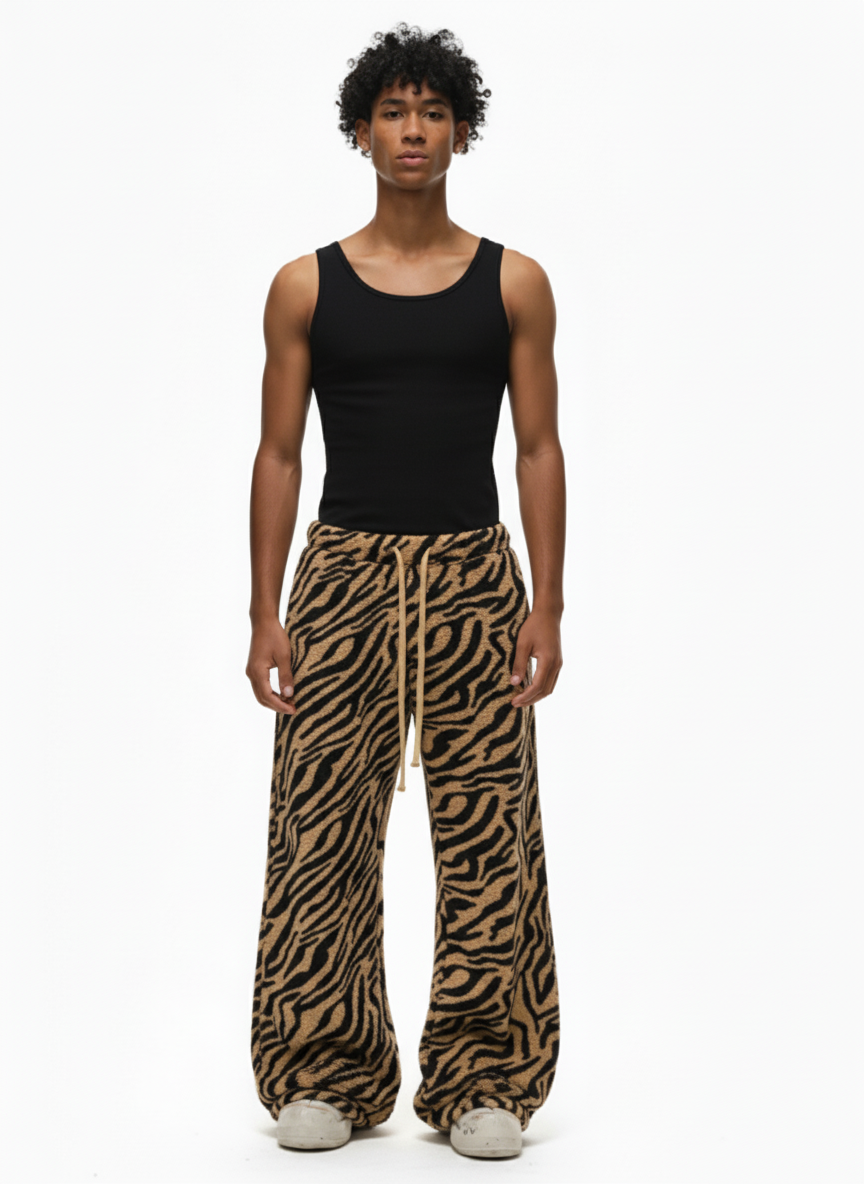 Retro Zebra Print Wide-Leg Lounge Barrel Pants