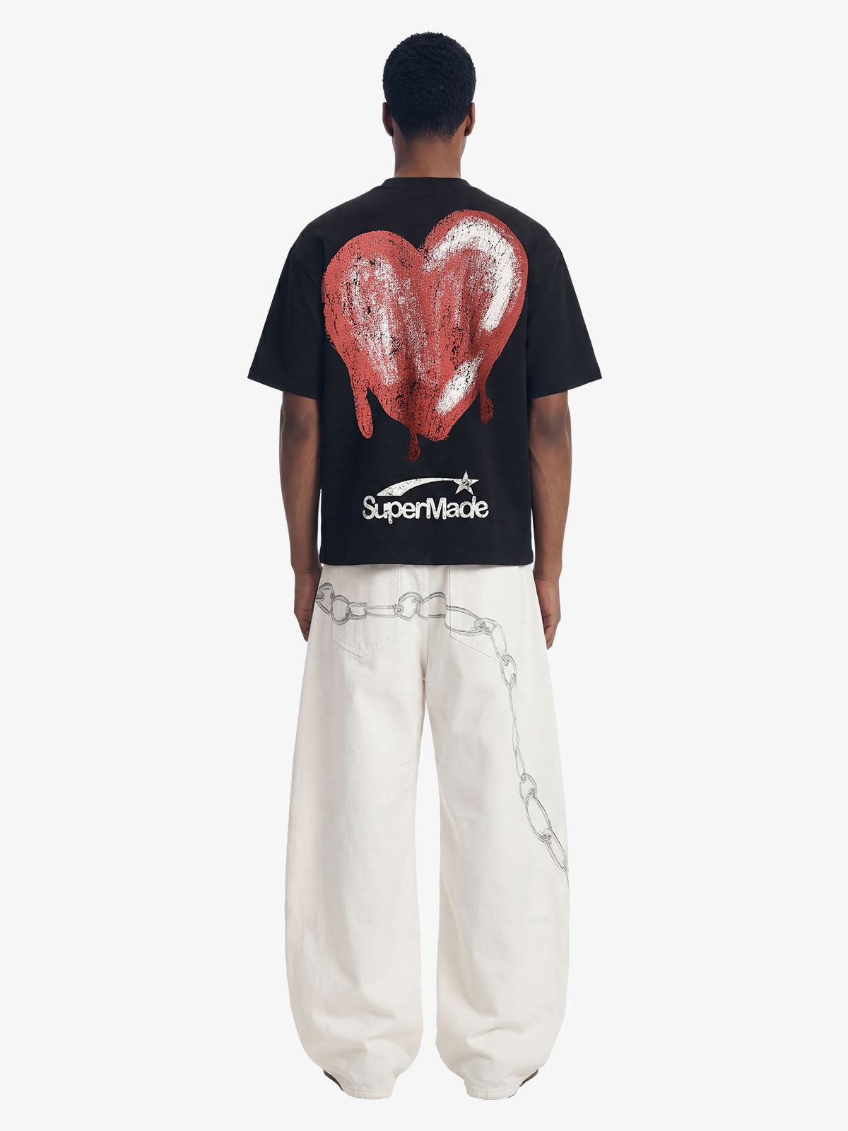 Vintage Distressed Chain Print Oversized Canvas Baggy Pants