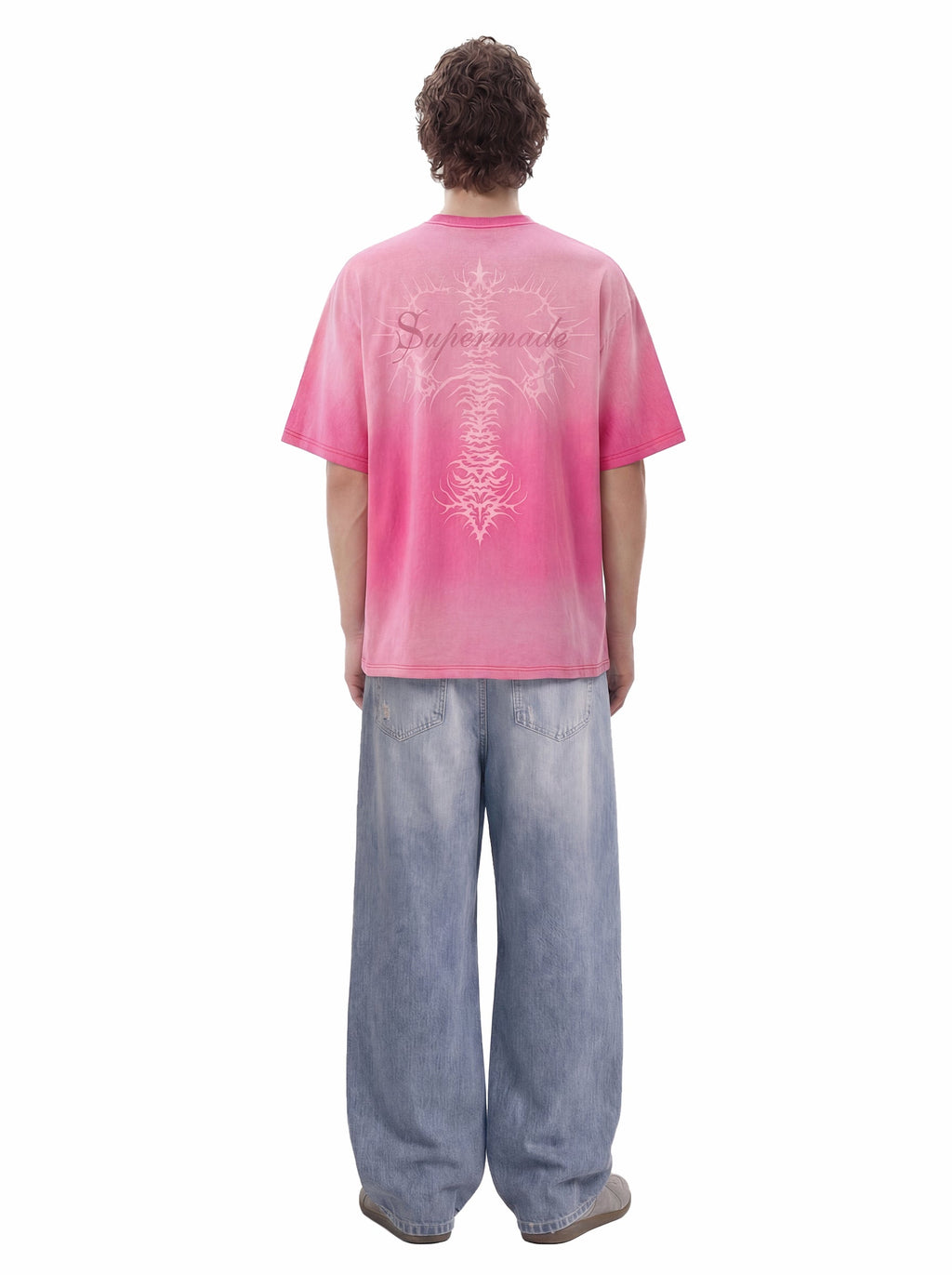 Acid Wash Gothic Cross Spine Graphic Distressed T-Shirt - 2604