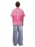 Acid Wash Gothic Cross Spine Graphic Distressed T-Shirt - 2604