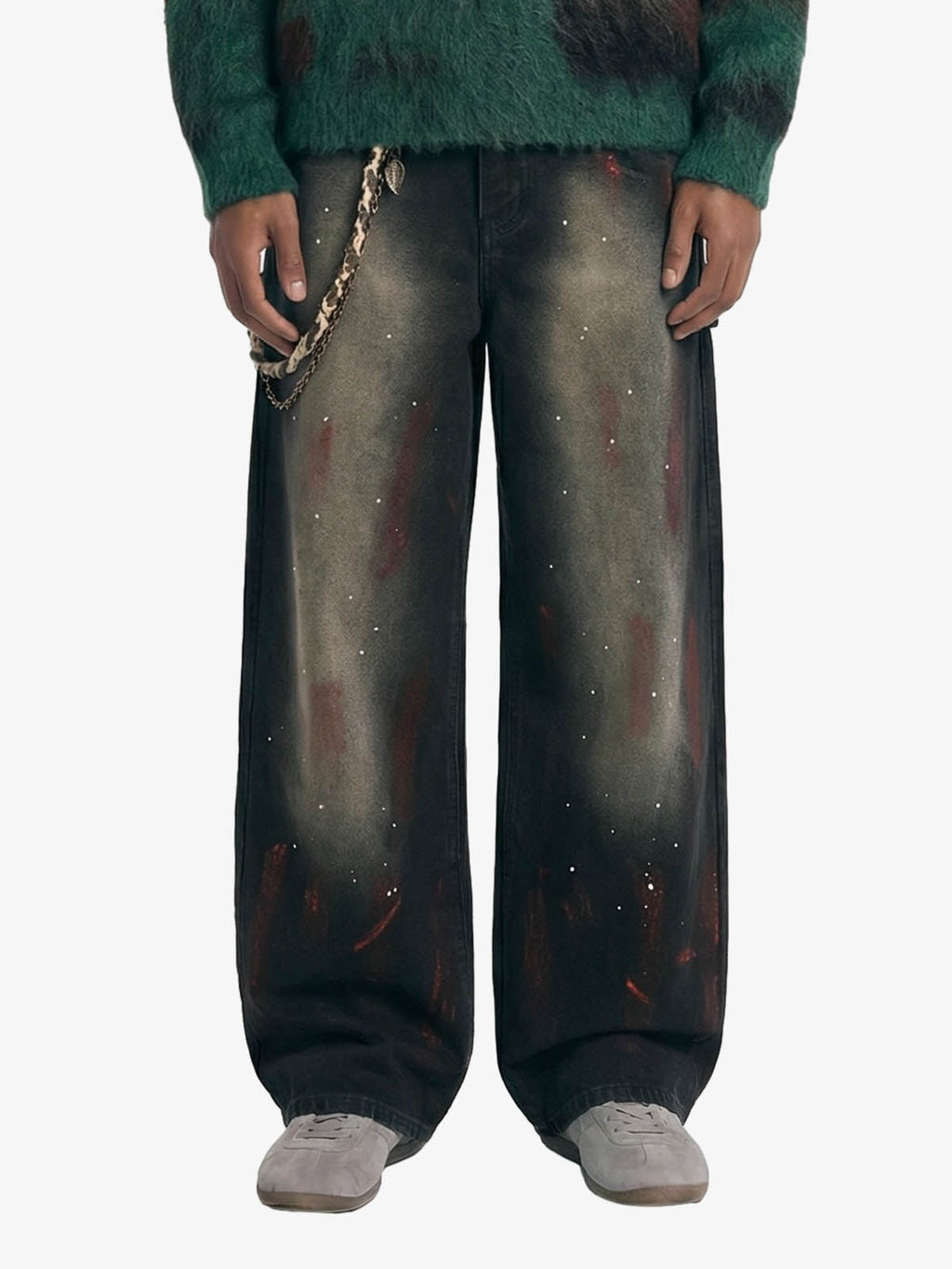 Vintage Inkjet Dirty Dye Washed Scimitar Distressed Jeans