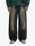 Vintage Inkjet Dirty Dye Washed Scimitar Distressed Jeans