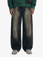 Vintage Inkjet Dirty Dye Washed Scimitar Distressed Jeans