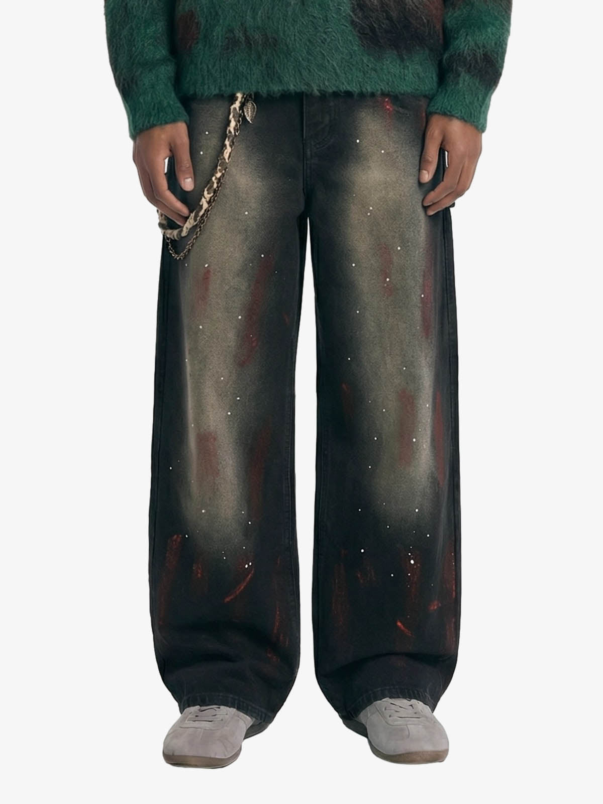 Vintage Inkjet Dirty Dye Washed Scimitar Distressed Jeans