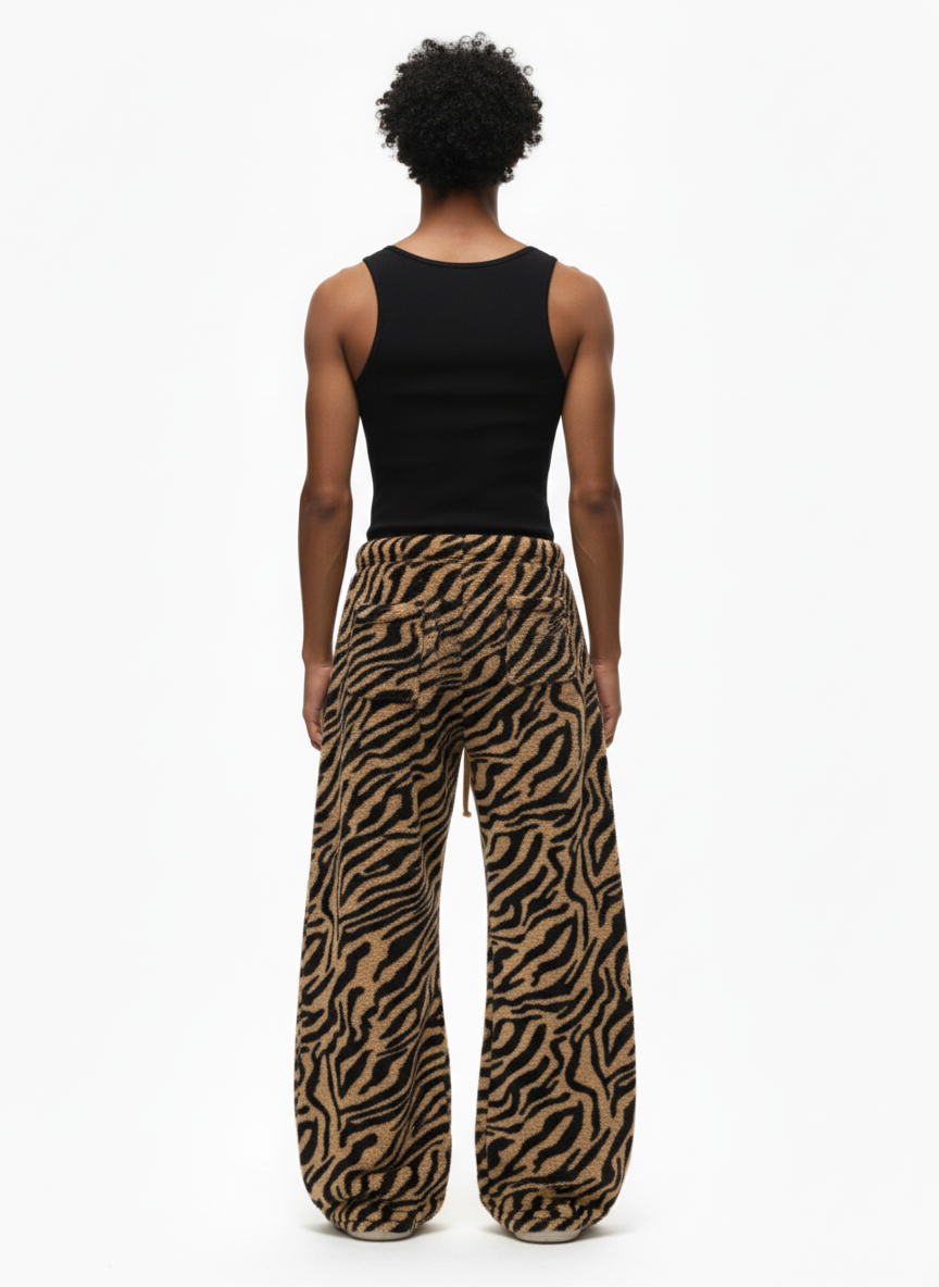 Retro Zebra Print Wide-Leg Lounge Barrel Pants
