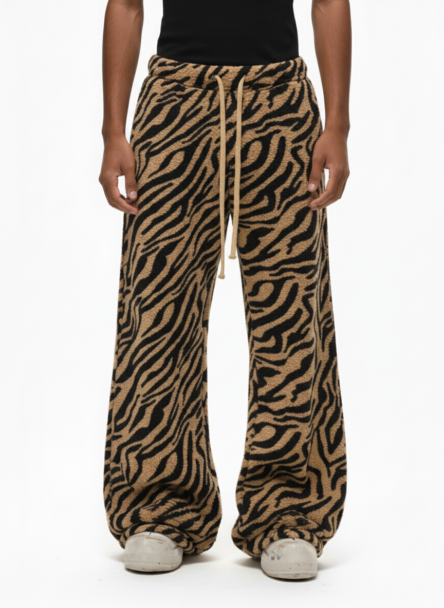 Retro Zebra Print Wide-Leg Lounge Barrel Pants