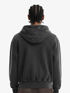 Vintage Washed Symmetrical Star Rhinestone Zip-Up Hoodie
