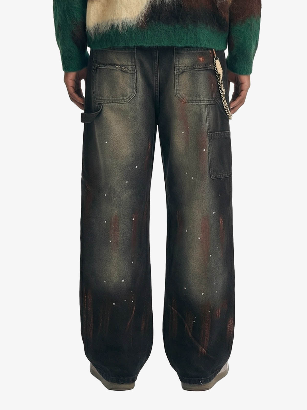 Vintage Inkjet Dirty Dye Washed Scimitar Distressed Jeans