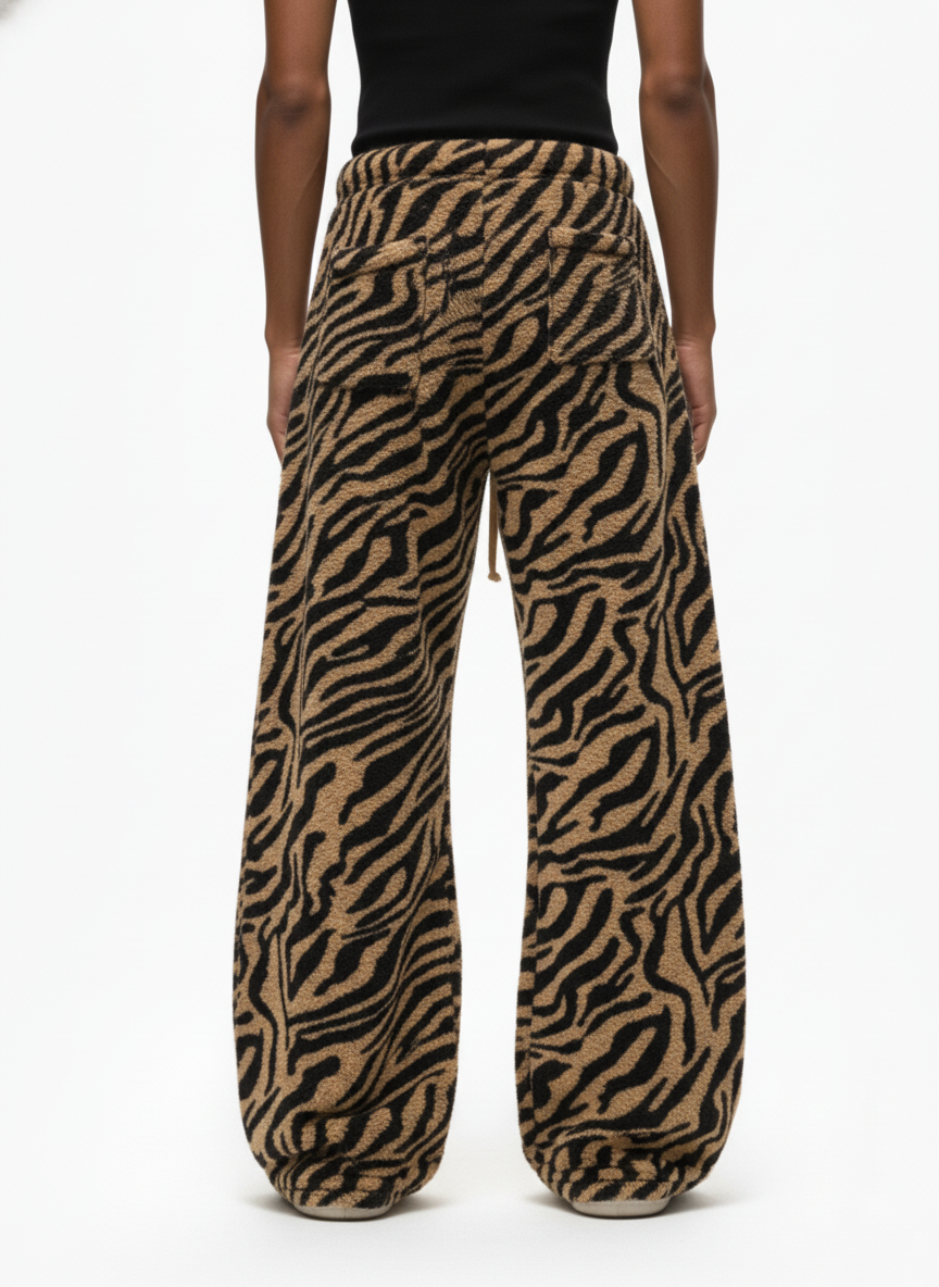 Retro Zebra Print Wide-Leg Lounge Barrel Pants