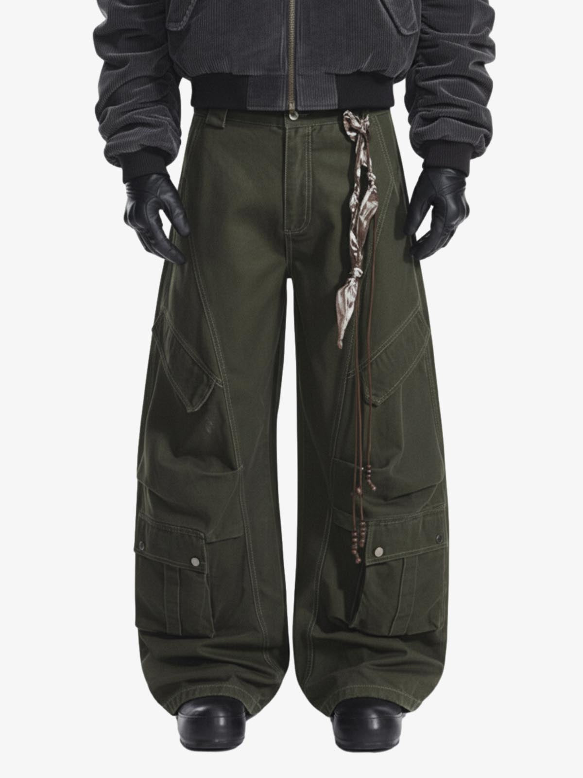 Draped Fabric Accessories Deconstructed Wide Leg Cargo Pants