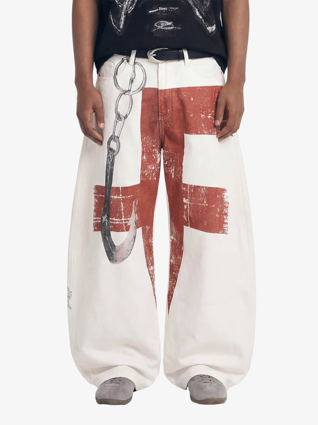 Vintage Distressed Chain Print Oversized Canvas Baggy Pants
