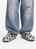 Abstract Spotted Faux Fur Buckle Clogs