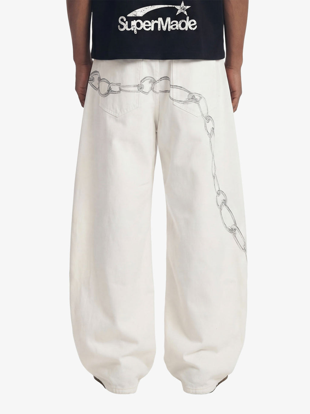 Vintage Distressed Chain Print Oversized Canvas Baggy Pants