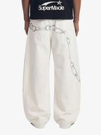 Vintage Distressed Chain Print Oversized Canvas Baggy Pants