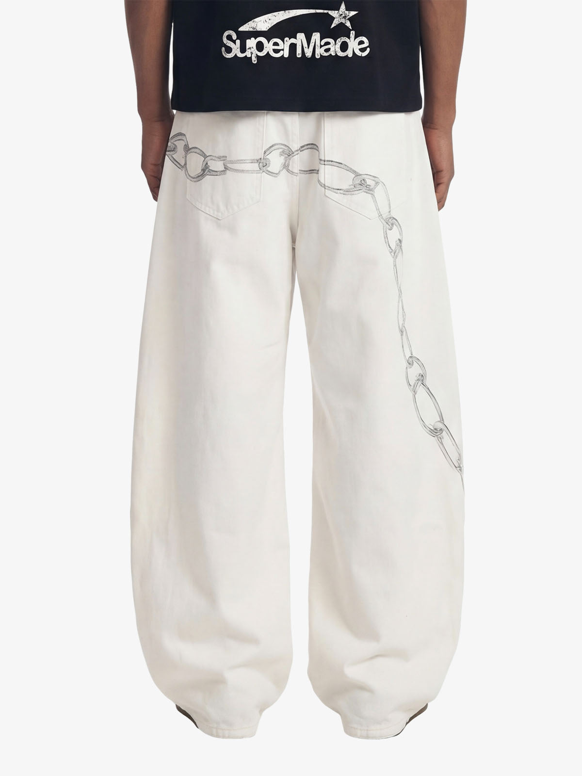 Vintage Distressed Chain Print Oversized Canvas Baggy Pants
