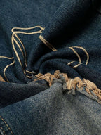 Vintage Embroidered Washed Raw-Edge Graffiti Scimitar Jeans