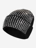 Rhinestone Embellished Ribbed Knit Beanie Hat