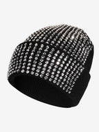 Rhinestone Embellished Ribbed Knit Beanie Hat
