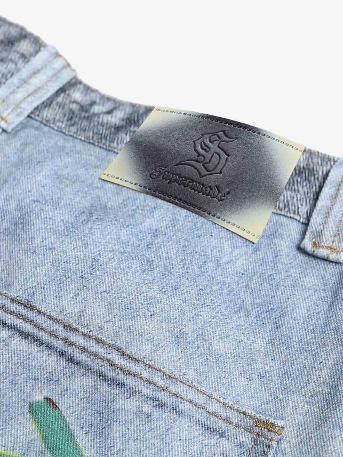 Cartoon Dalmatian Dog Graphic Distressed Washed Jeans