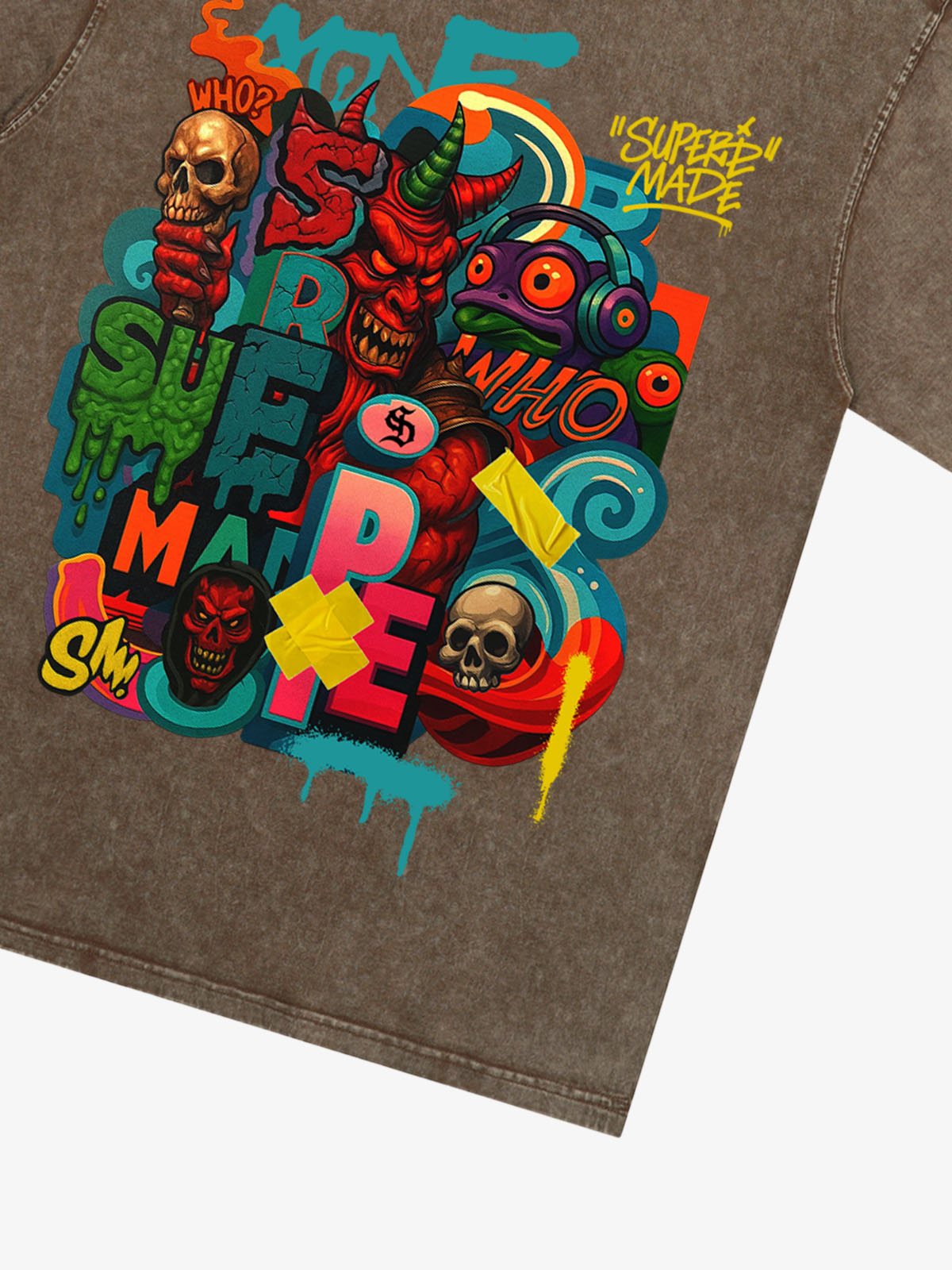 Trendy Multicolor Graffiti Skull Graphic T-Shirt