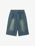 Vintage Distressed Textured Ripped Wide Leg Denim Jorts