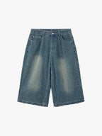 Vintage Distressed Textured Ripped Wide Leg Denim Jorts