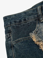 Vintage Embroidered Washed Raw-Edge Graffiti Scimitar Jeans