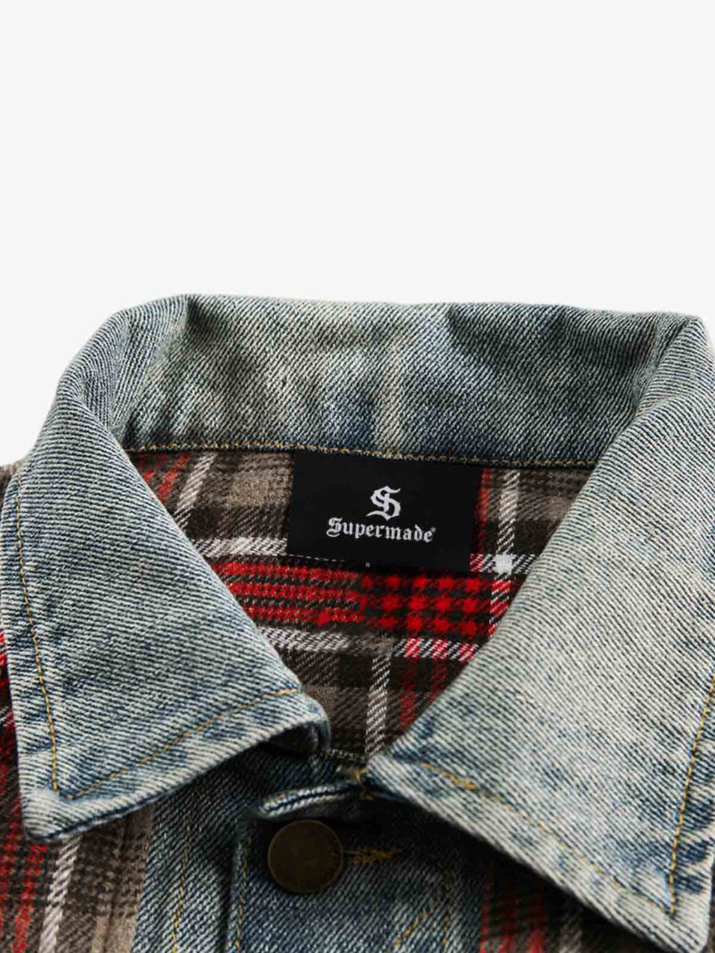 Vintage Plaid Patchwork Denim Panel Shirt