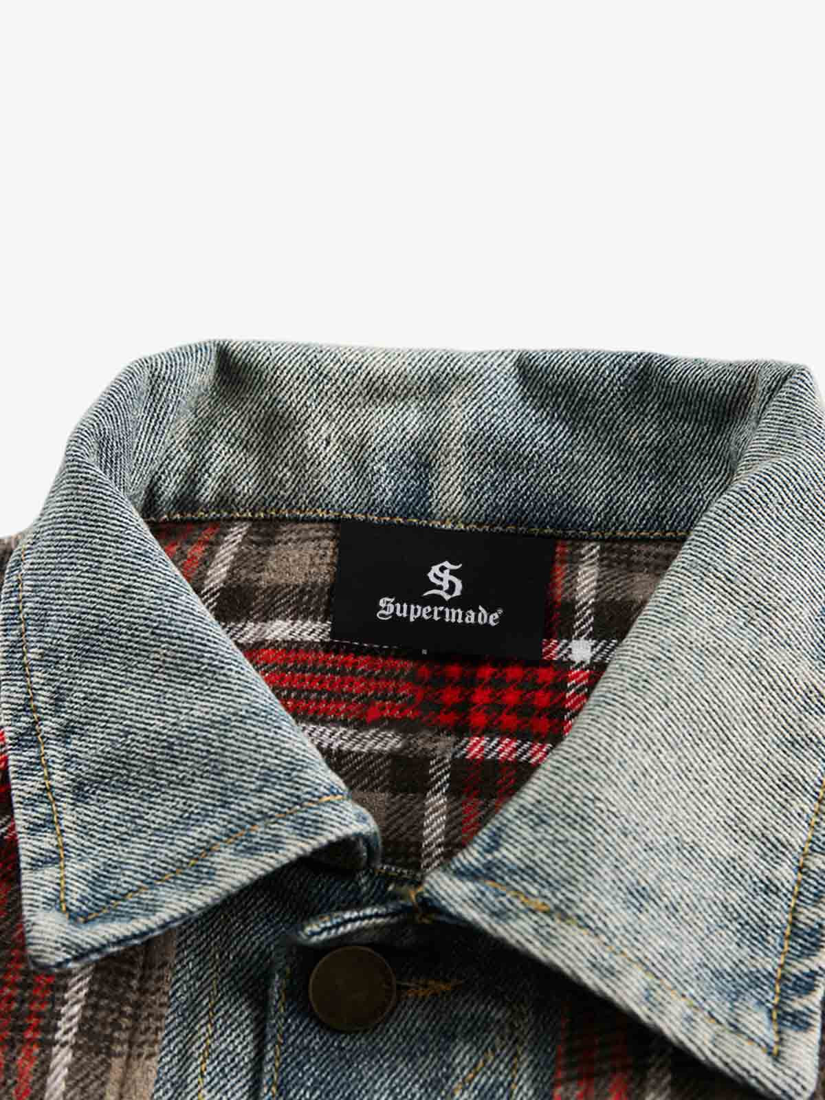 Vintage Plaid Patchwork Denim Panel Shirt