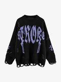 High Street Letter Jacquard Ripped Tassel Sweater