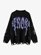 High Street Letter Jacquard Ripped Tassel Sweater