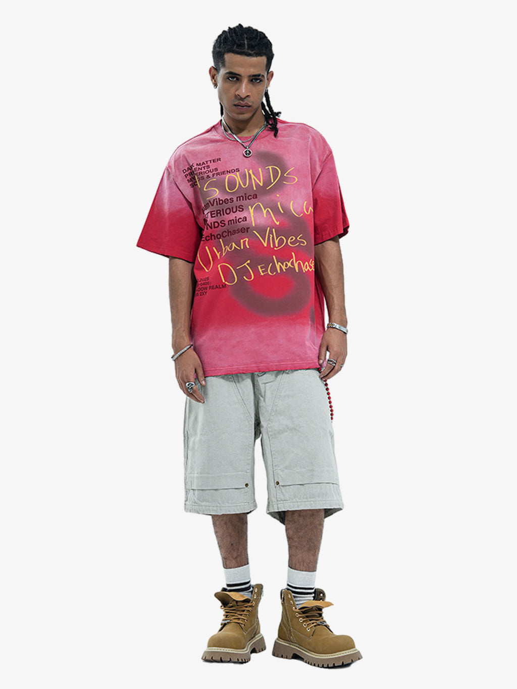 Washed Graffiti Text Print Spray Effect T-Shirt - 2614