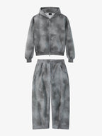 Vintage Washed Tie-Dye Zip Up Hoodie & Barrel Sweatpants Tracksuit
