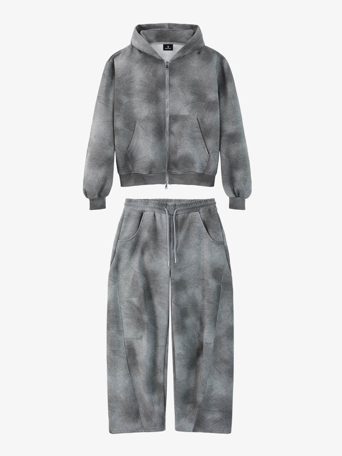 Vintage Washed Tie-Dye Zip Up Hoodie & Barrel Sweatpants Tracksuit