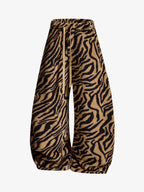 Retro Zebra Print Wide-Leg Lounge Barrel Pants