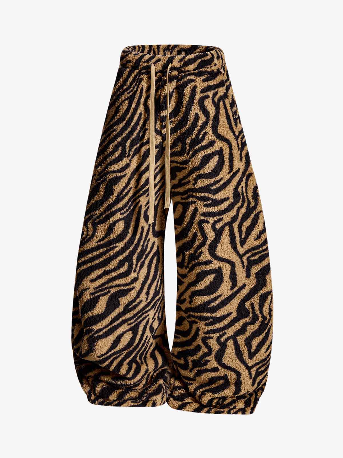 Retro Zebra Print Wide-Leg Lounge Barrel Pants