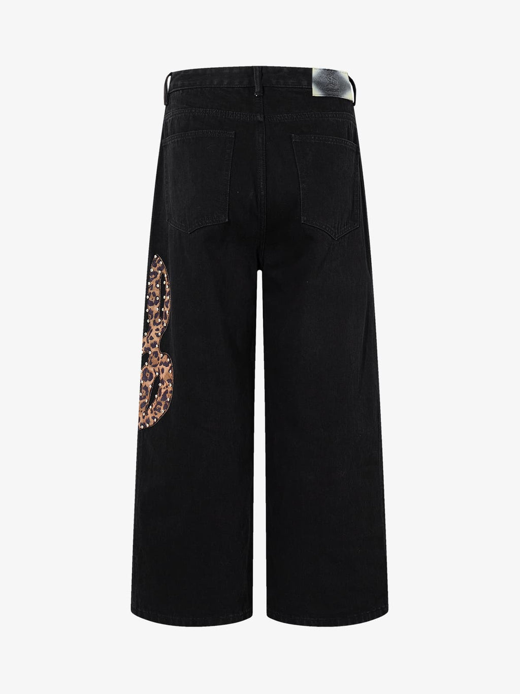 Retro Rhinestone Leopard Patch Music Note Straight Jeans