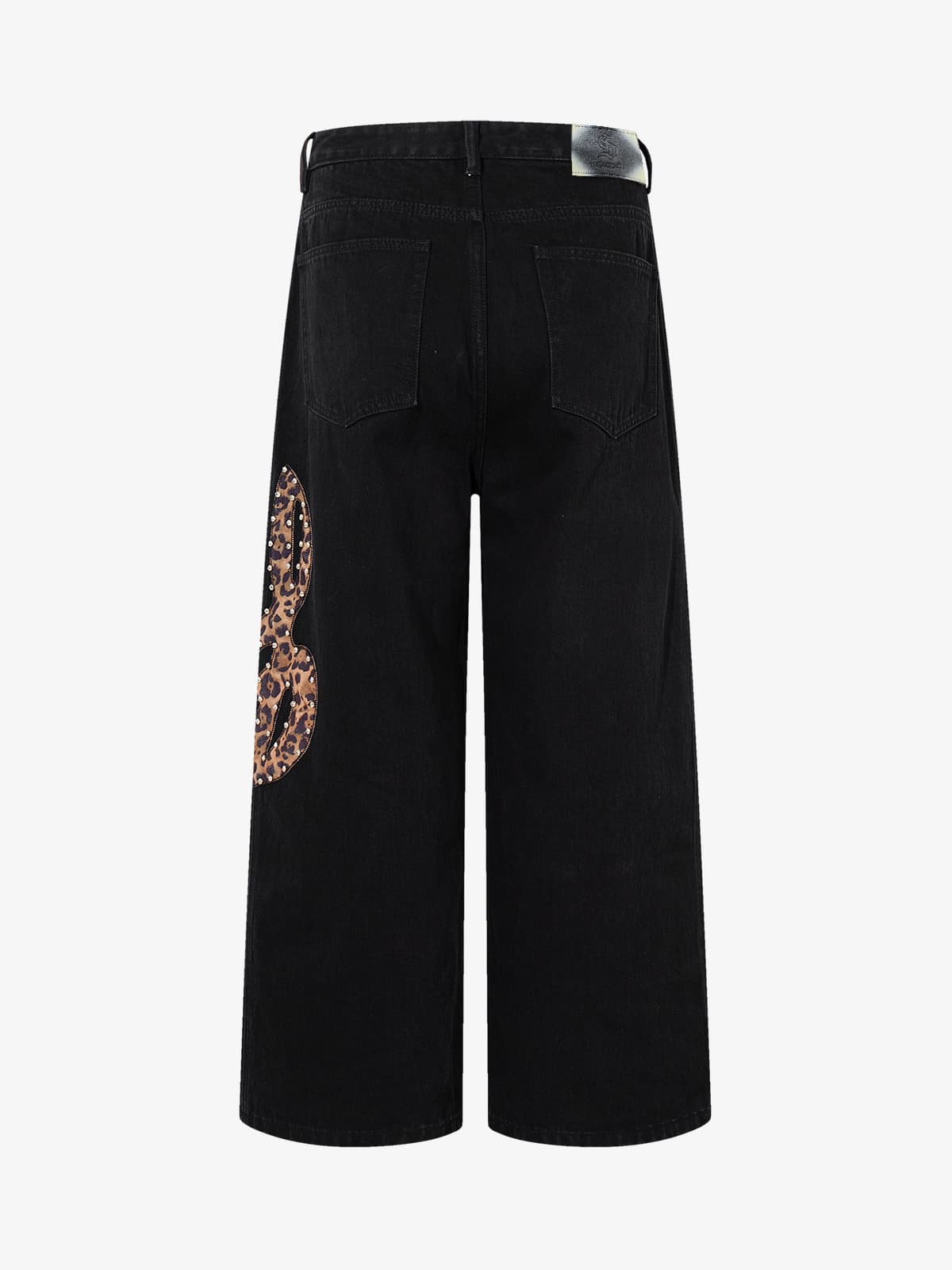 Retro Rhinestone Leopard Patch Music Note Straight Jeans