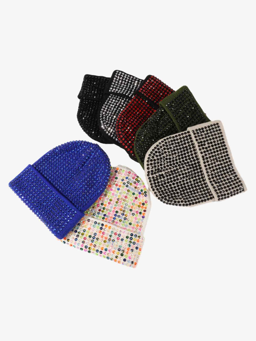 Rhinestone Embellished Ribbed Knit Beanie Hat