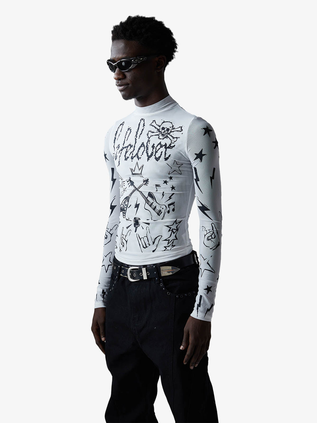 Punk Graphic Mesh Long Sleeve Top