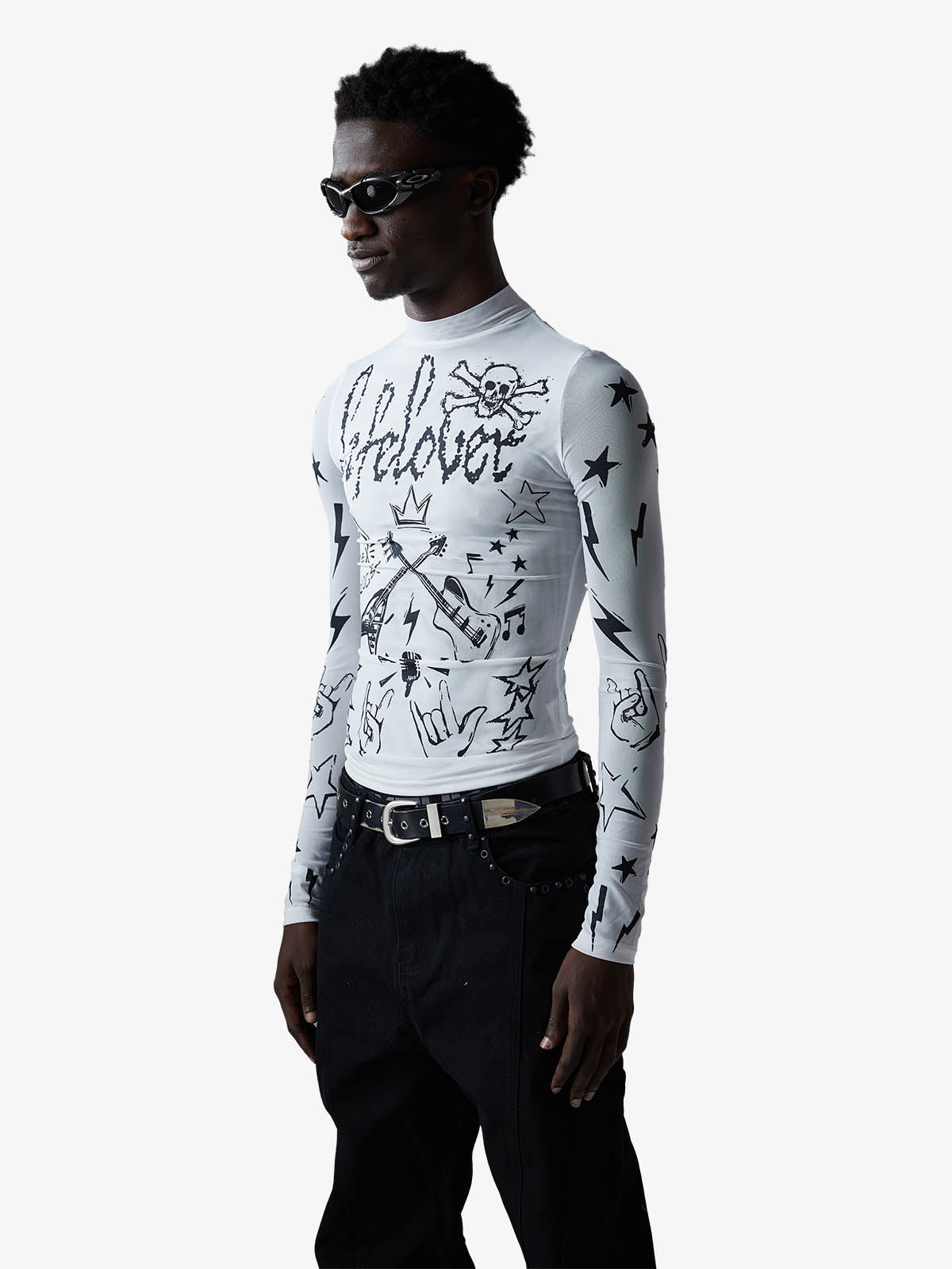 Punk Graphic Mesh Long Sleeve Top