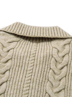 Knitted Vintage Floral Wheat Ear Pattern Double Zip Sweater