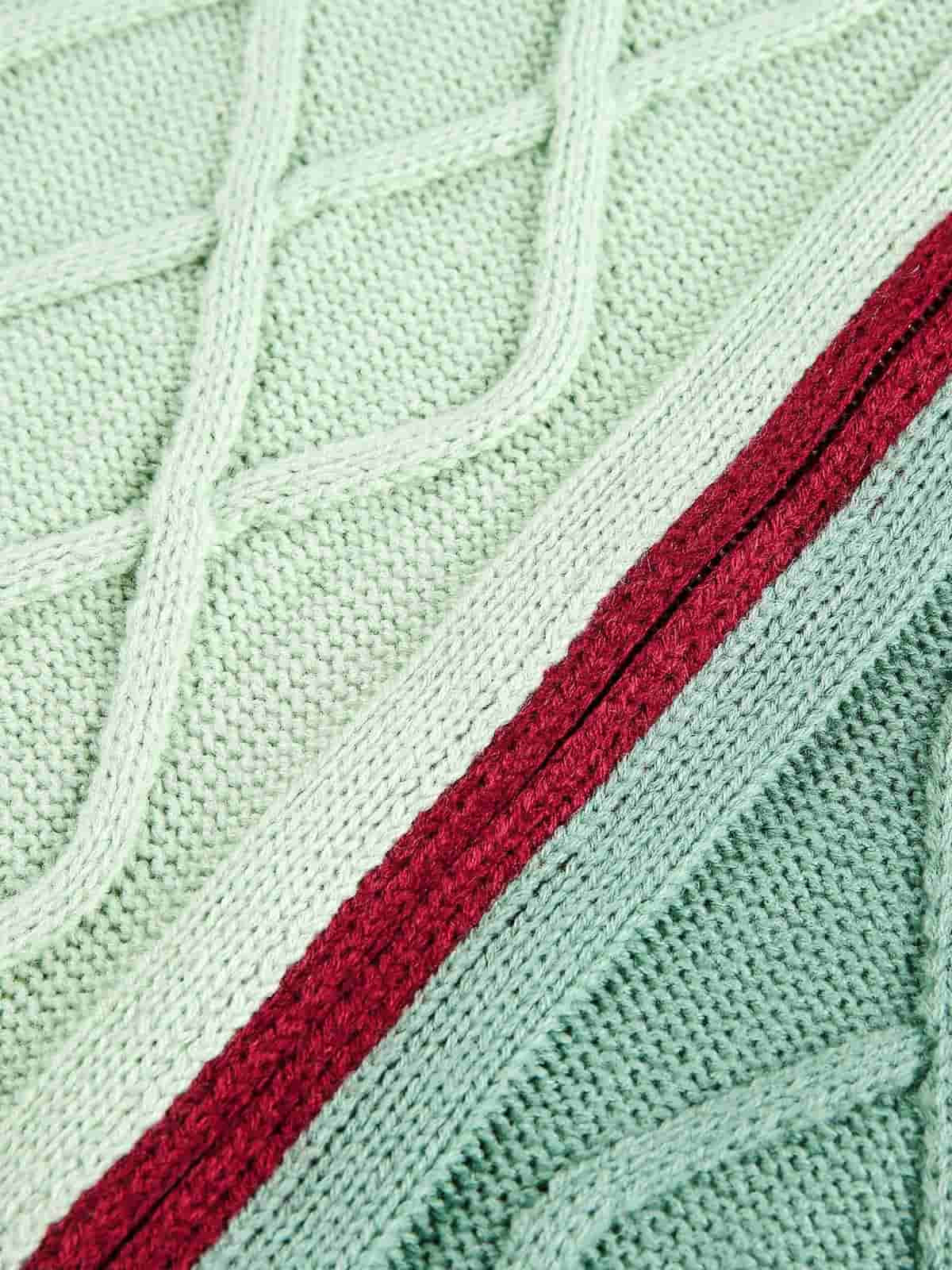 Retro Contrast Color High Neck Knitted Cardigan Sweater