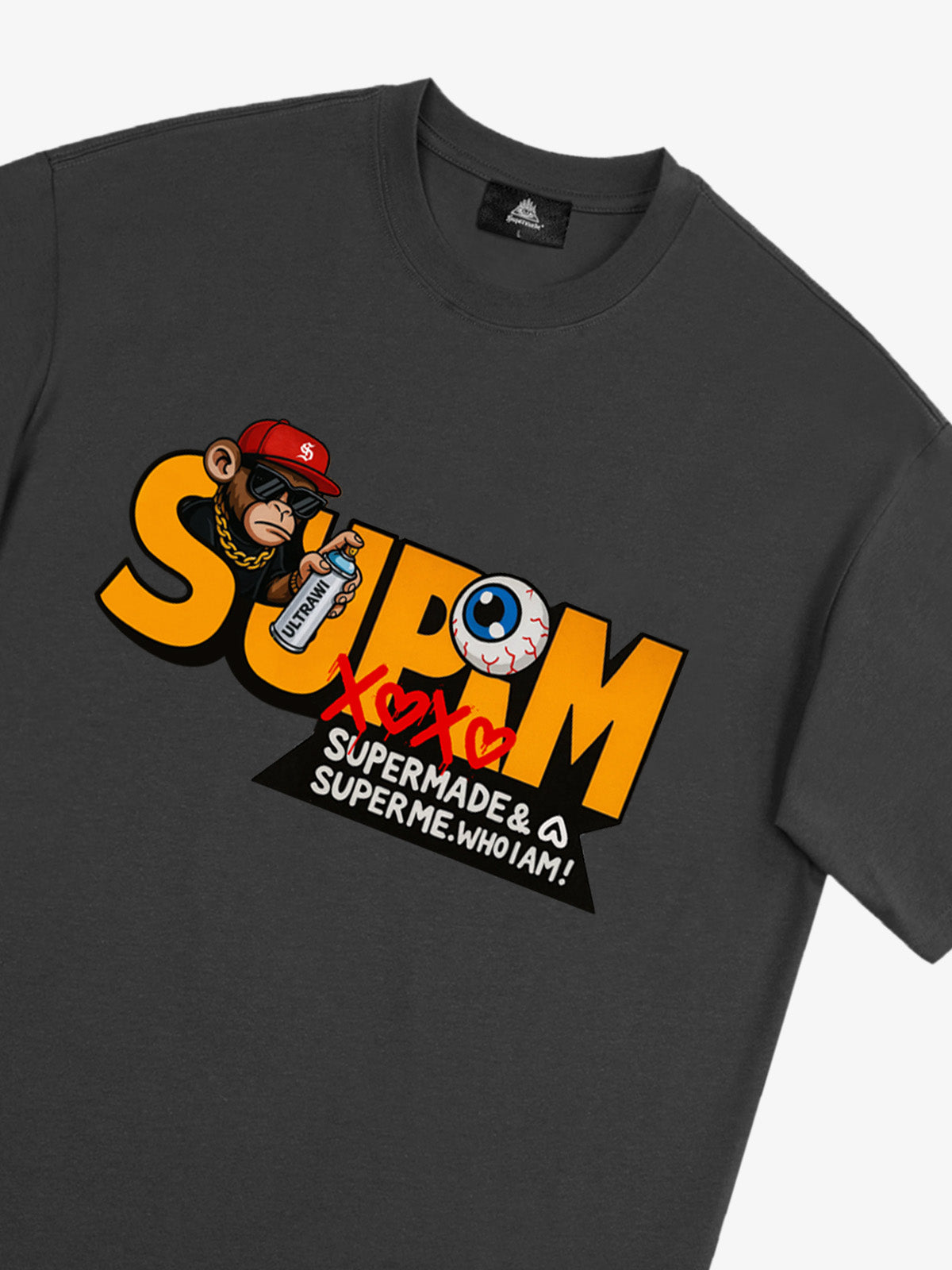 SUPM Trendy Hip-Hop Monkey Graffiti Font T-Shirt