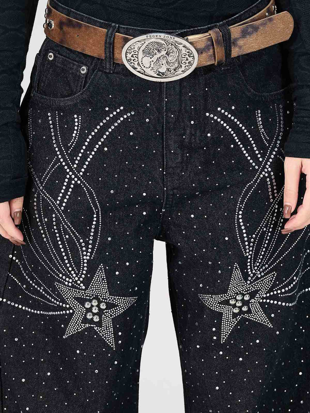 Star Rhinestone Embellished Baggy Jeans