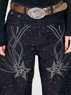 Star Rhinestone Embellished Baggy Jeans